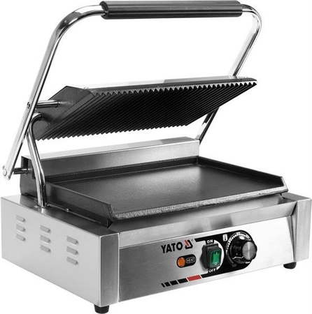 ELEKTRYCZNY GRILL KONTAKTOWY PANINI 1/2 PŁASKI x 1/2 RYFLOWANY 44CM 2,2kW | YG-04559