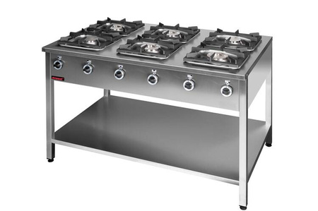 Open base 6-burner gas cooker 2x4.5kW + 2x7.5kW + 2x9.0kW 000.KG-6L Kromet