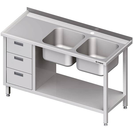 Table with 2 compartment sink.(P), with a block of three drawers and a shelf 1500x600x850 mm STALGAST MEBLE 981096150