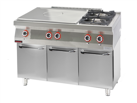 Płyta grzewcza gazowa chromowany 800 mm + 1x4,5kW + 1x7,5kW na podstawie szafkowej zamkniętej 700.KG-2/I-800.S.D Kromet