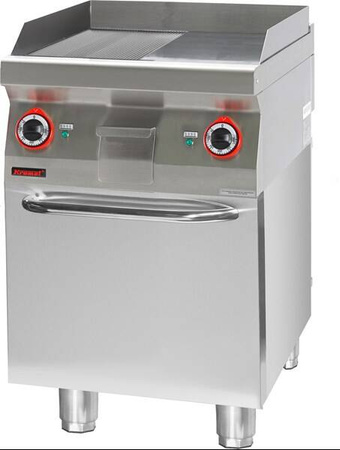 Grill plate 1/2gl. + 1/2 riff. chrome-plated 600 mm 8kW on closed cabinet base 700.PBE-600GR.S.D Kromet