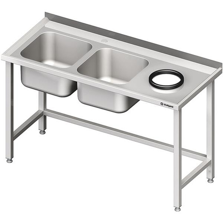 Wall table with sink without shelf with opening 1600x700x850 mm, 2 compartments left welded STALGAST MEBLE 981027160