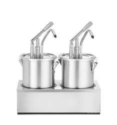 Zestaw: 2 x Pojemnik ze stali nierdzewnej do sosów z dyspenserem i podstawa z adapterem, HENDI, 9L, 400x200x(H)440mm  | 558119