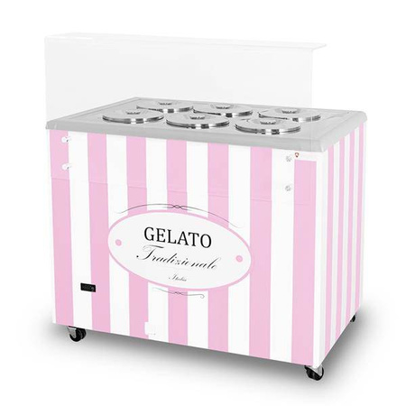 Dystrybutor do lodów | witryna do lodów | konserwator | retro | 6 tub | okrągłe kuwety | 1063x670x895 mm | GELATO POZETTI 6 PINK