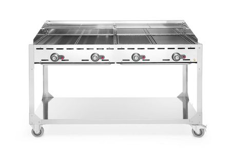 Grill gazowy Green Fire Profi Line 4-palnikowy z półką - 2 patelnie żeli HENDI 149614