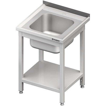 Steel table with shelf with 1-bowl sink, welded, pressed top, 600x600x850 mm 614066 STALGAST