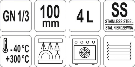 POJEMNIK GASTRONOMICZNY ZE STALI NIERDZEWNEJ GN 1/3 100MM 4L | YG-00273