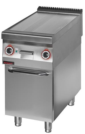 Elektrische Grillplatte geriffeltes Chrom 450 mm 6.0kW auf geschlossenem Unterschrank 900.PBE-450R.S.D. Kromet