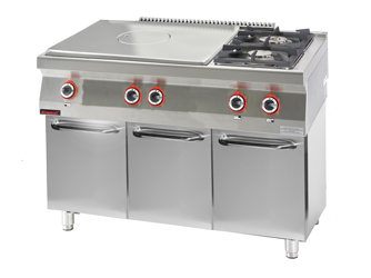 Płyta grzewcza gazowa chromowany 800 mm + 1x4,5kW + 1x7,5kW na podstawie szafkowej zamkniętej 700.KG-2/I-800.S.D Kromet