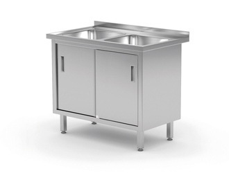 Stół z dwoma zlewami, szafka z drzwiami suwanymi, o wym. 1000x60 HENDI 813690