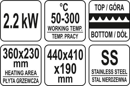 ELEKTRYCZNY GRILL KONTAKTOWY PANINI 1/2 PŁASKI x 1/2 RYFLOWANY 44CM 2,2kW | YG-04559