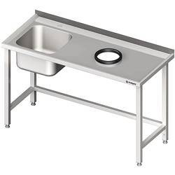 Stół przyścienny ze zlewem, bez półki z otworem 1100x600x850 mm, 1 komora po lewej spawany STALGAST MEBLE 980946110