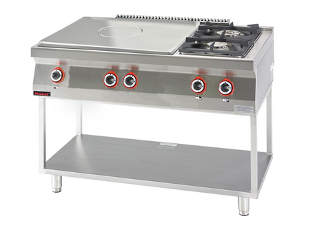 Gas cooktop chrome-plated 800 mm + 1x4,5kW + 1x7,5kW on skeleton base 700.KG-2/I-800.T Kromet