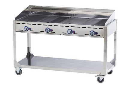 Grill gazowy Green Fire Profi Line 4-palnikowy z półką - 2 patelnie żeli HENDI 149614