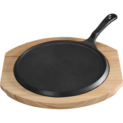 Patelnia żeliwna z podstawą drewnianą, rant niski, O 255 mm STALGAST 049018