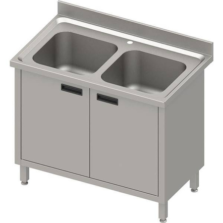 Stół ze zlewem 2-kom.,drzwi skrzydłowe 1000x600x850 mm, blat tłoczony,rant puszkowy 100x15x10 STALGAST MEBLE 984616100