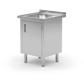 Stół ze zlewem, szafka z drzwiami na zawiasach, o wym. 500x700x85 HENDI 813539