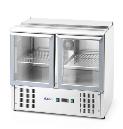 Stół chłodniczy sałatkowy 2-drzwiowy przeszklony z pokrywą uchylną HENDI 236246