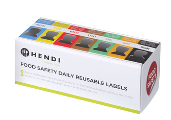 Zestaw etykiet wielorazowych Food Safety na każdy dzień tygodnia z podajnikiem, HENDI, 240x80x(H)100mm  | 850305