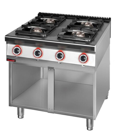 4 burner gas cooker 1x4,5kW+ 1x7,5kW + 2x9,0 kW on open cabinet base 900.KG-4.S. Kromet