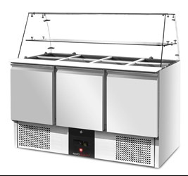 Stół chłodniczy sałatkowy z nadstawą szklaną RQS903SQ |  3-drzwiowy | 1365x703x1285 mm