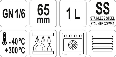 POJEMNIK GASTRONOMICZNY ZE STALI NIERDZEWNEJ GN 1/6 65MM 1L | YG-00290