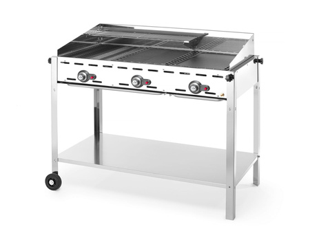 Grill gazowy Green Fire Profi Line 3-palnikowy - patelnia żeliwna i 2 ru HENDI 149591