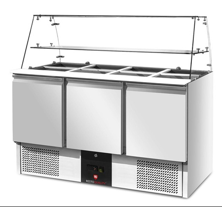 Stół chłodniczy sałatkowy z nadstawą szklaną RQS903SQ |  3-drzwiowy | 1365x703x1285 mm