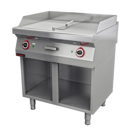 Grillplatte 1/2gl. + 1/2rf. chrom 800 mm 9,6kW auf offenem Unterschrank 700.PBE-800GR.S Kromet