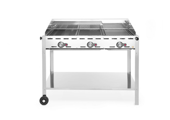 Grill gazowy Green Fire Profi Line 3-palnikowy - patelnia żeliwna i 2 ru HENDI 149591