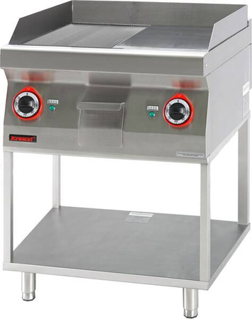 Grillplatte 1/2gl. + 1/2rf. chrom 600 mm 8kW auf Gestellbasis 700.PBE-600GR.T Kromet