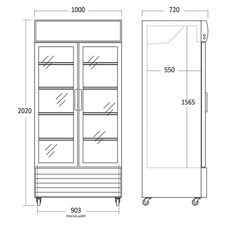 Szafa chłodnicza przeszklona SD802BHE | 2-drzwiowe | drzwi skrzydłowe | 776 l