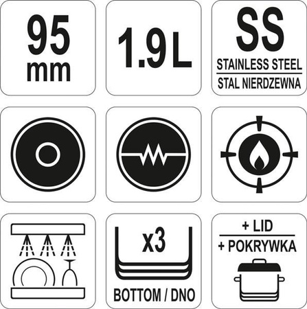 Mittlerer Topf mit Edelstahldeckel 16x9,5CM 1,9L | YG-00021