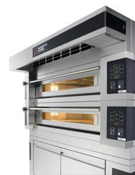 Wielokomorowy elektryczny piec do pizzy i piekarniczy S125E piec dwukomorowy z okapem i bazą MFS125D