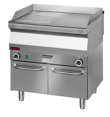 Grillplatte 1/2gl. + 1/2rf. verchromt 800 mm 9,6kW auf geschlossenem Schranksockel 700.PBE-800GR.S.D Kromet