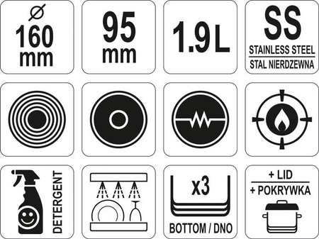 RONDEL Z POKRYWKĄ ZE STALI NIERDZEWNEJ 16x9,5CM 1,9L | YG-00060