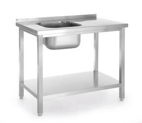 Stół ze zlewem 1-komorowym i półką Budget Line – skręcany 800x600x(H)850 | HENDI 817001