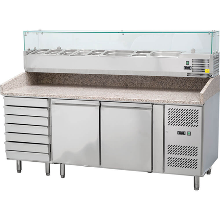 Refrigerated 2 door table, 600x400 mm, for pizzas with drawers and extension STALGAST 843271