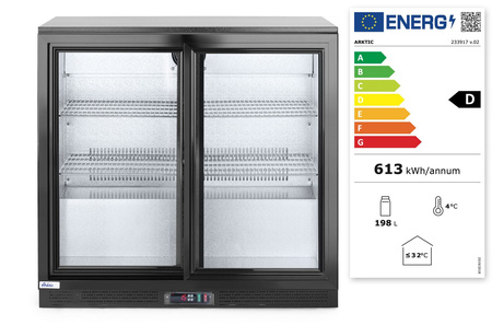 Lodówka barowa z podwójnymi drzwiami suwanymi, Arktic, 197 l, czarna HENDI 233917