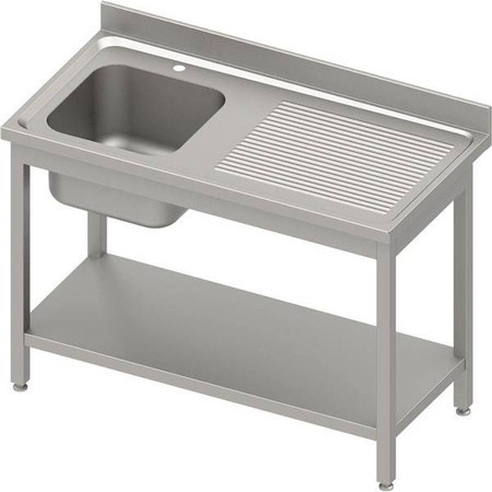 Stół ze zlewem 1-kom.(L),z półką 1400x700x850 mm spawany, blat tłoczony,rant puszkowy 100x15x10 STALGAST MEBLE 984477140S