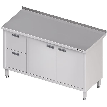 Stół przyścienny z blokiem dwóch szuflad (L),drzwi skrzydłowe 1500x600x850 mm STALGAST MEBLE 980326150