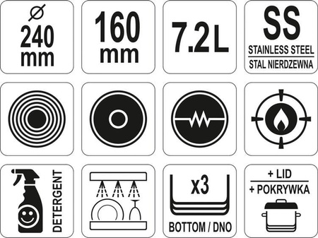 Medium pot with stainless steel lid 24x16XM 7,2L | YG-00023