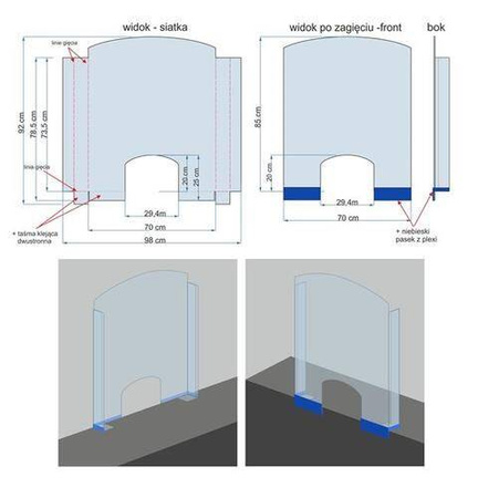 Osłona z plexi 850x700 mm