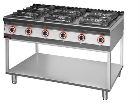 6 burner gas cooker 2x4.5kW + 2x7.5kW + 2x9.0 kW on a frame base 900.KG-6.T Kromet