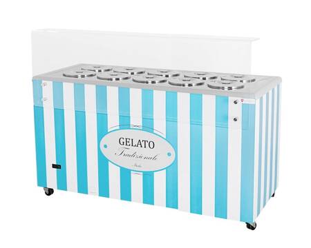 Dystrybutor do lodów | witryna do lodów | konserwator | retro | 10 tub | okrągłe kuwety | 1503x670x895 mm | GELATO POZETTI 10 BLUE | RESTO QUALITY GELATO POZETTI 10 BLUE