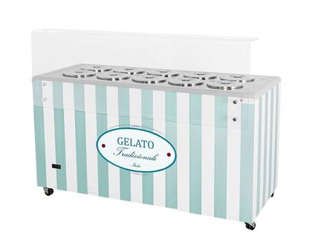 Dystrybutor do lodów | witryna do lodów | konserwator | retro | 10 tub | okrągłe kuwety | 1503x670x895 mm | GELATO POZETTI 10 PASTEL BLUE | RESTO QUALITY GELATO POZETTI 10 PASTEL BLUE