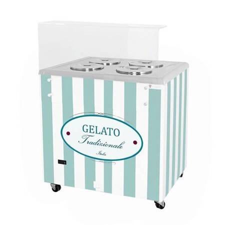 Dystrybutor do lodów | witryna do lodów | konserwator | retro | 4 tub | okrągłe kuwety | 843x670x895 mm | GELATO POZETTI 4 PASTEL BLUE | RESTO QUALITY GELATO POZETTI 4 PASTEL BLUE