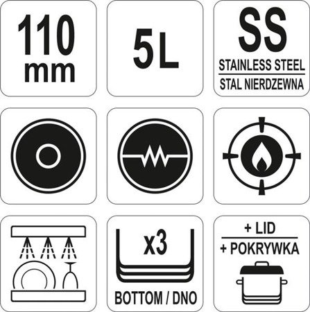 GARNEK NISKI Z POKRYWKĄ ZE STALI NIERDZEWNEJ 24x11CM 5L | YG-00041