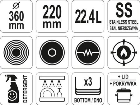GARNEK ŚREDNI Z POKRYWKĄ ZE STALI NIERDZEWNEJ 36x22CM 22,4L | YG-00026