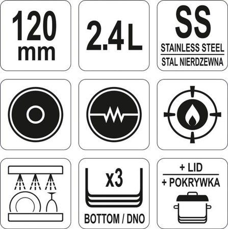 GARNEK WYSOKI Z POKRYWKĄ ZE STALI NIERDZEWNEJ 16x12CM 2,4L | YG-00001